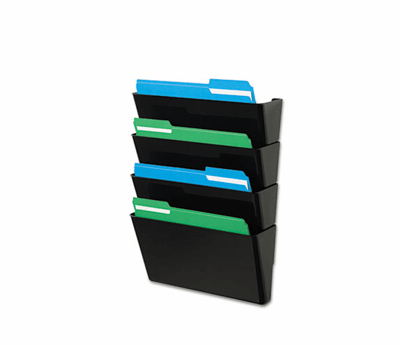 DEF73404 DocuPocket Four-Pocket Wall Set, Plastic, Letter, 13 x 4 x 7, Black By DEFLECTO CORPORATION