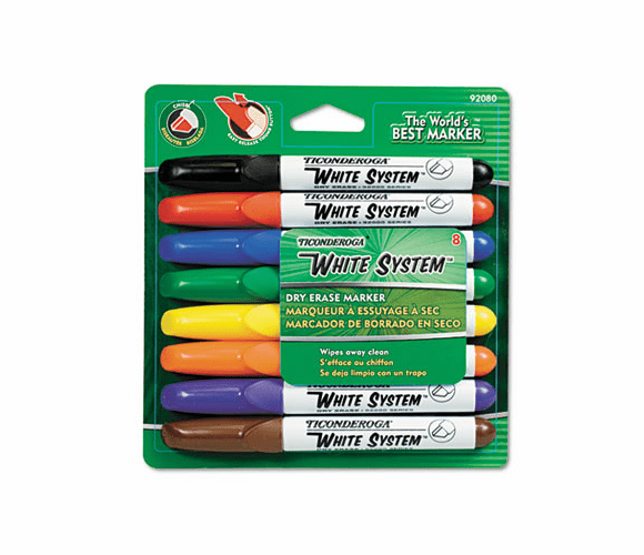 DIX92080 White System Dry Erase Marker, Chisel Tip, Assorted Colors, 8/Set By DIXON TICONDEROGA CO.
