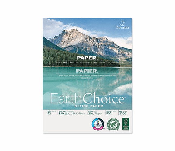 DMR2700 EarthChoice Office Paper, 92 Brightness, 20lb, 8-1/2 x 11, White, 5000/Carton By DOMTAR PAPER