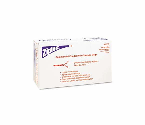 DRA94603 Double Zipper Bags, Plastic, 2 gal, Clear w/Write-On Panel, 100/Carton By DIVERSEY