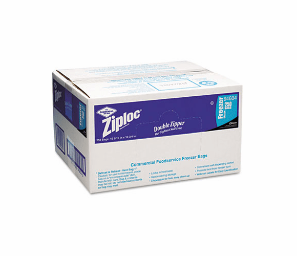 DRA94604 Double Zipper Freezer Bags, Plastic, 1gal, 2.7ml, Clear w/Label Panel,250/Carton By DIVERSEY