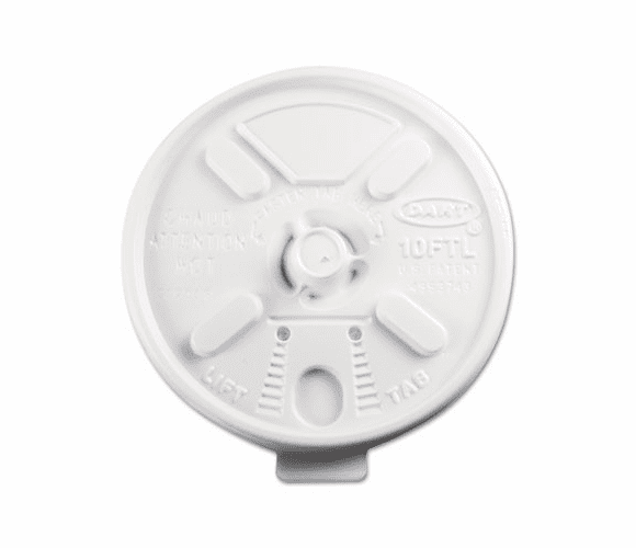 DRC10FTL Lift N' Lock Plastic Hot Cup Lids, Fits 10-oz. Cups, White, 100/Bag By DART