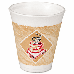 DRC12X16G Foam Hot/Cold Cups, 12 oz., White w/Brown & Red, 1000/Carton By DART