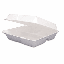 DRC85HT3 Carryout Food Containers,Foam Hinged 3-Compartment,8-3/8x7-7/8x3-1/4,200/Carton By DART
