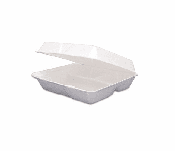 DRC85HT3 Carryout Food Containers,Foam Hinged 3-Compartment,8-3/8x7-7/8x3-1/4,200/Carton By DART