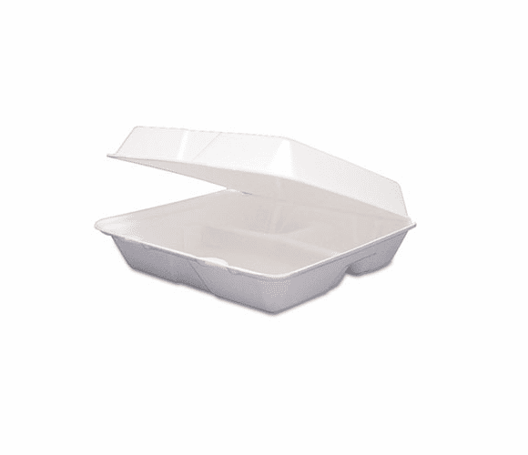 DRC95HT3 Carryout Food Container, Foam Hinged 3-Compartment, 9-1/2 x 9-1/4 x 3, 200/Ctn By DART