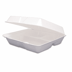 DRC95HT3 Carryout Food Container, Foam Hinged 3-Compartment, 9-1/2 x 9-1/4 x 3, 200/Ctn By DART