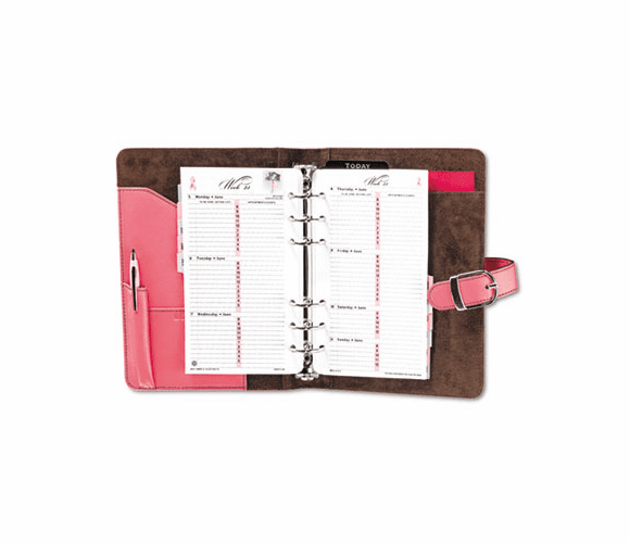 DTM48437 Pink Ribbon Organizer Starter Set w/Leather Binder, 3-3/4 x 6-3/4, Pink/Brown By DAYTIMER'S INC.
