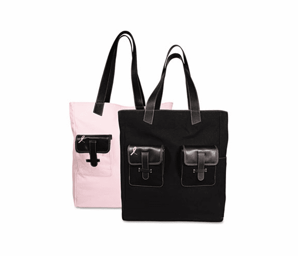 DTM48479 Pink Ribbon Canvas Tote, Reversible, 13 x 15 x 6, Black/Pink By DAYTIMER'S INC.