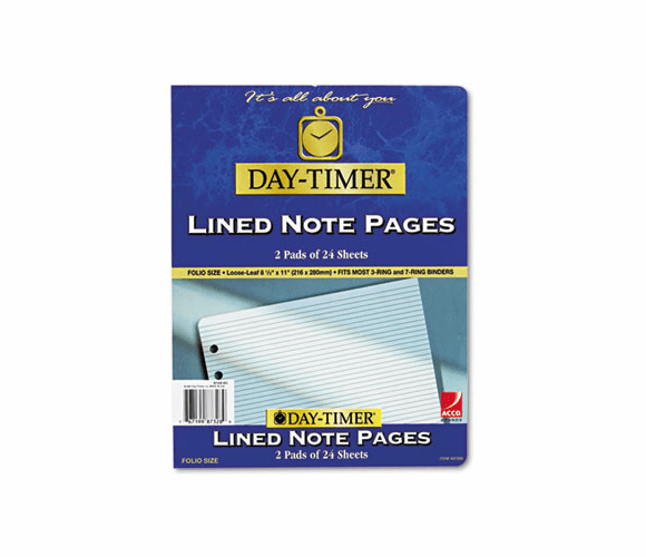 DTM87328 Lined Note Pads for Organizer, 8-1/2 x 11, 48 Sheets/Pack By DAYTIMER'S INC.