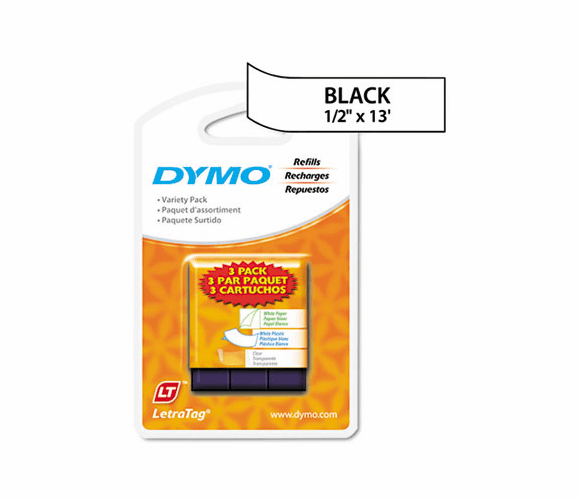 DYM12331 LetraTag Paper/Plastic Label Tape Value Pack, 1/2in x13ft, Assorted, 3/Pack By DYMO