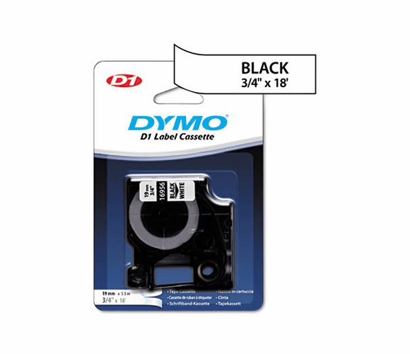 DYM16956 D1 Permanent High-Performance Polyester Label Tape, 3/4in x 18ft, Black on White By DYMO