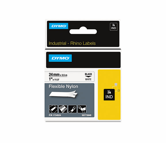 DYM1734524 Rhino Flexible Nylon Industrial Label Tape Cassette, 1" x 11-1/2 ft, White By DYMO