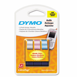 DYM1741827 LetraTag Metallic Label Tape Cassette, 1/2in x13ft, Assorted, 3 Rolls/Pack By DYMO