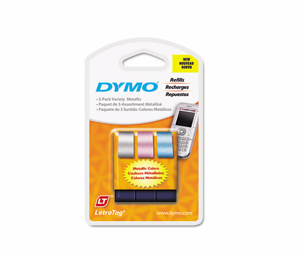 DYM1741827 LetraTag Metallic Label Tape Cassette, 1/2in x13ft, Assorted, 3 Rolls/Pack By DYMO