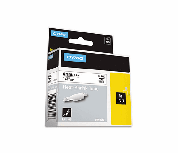DYM18051 Rhino Heat Shrink Tubes Industrial Label Tape Cassette, 1/4" x 5 ft, White By DYMO
