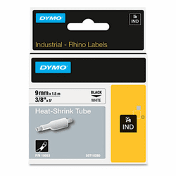 DYM18053 Rhino Heat Shrink Tubes Industrial Label Tape Cassette, 3/8" x 5 ft, White By DYMO