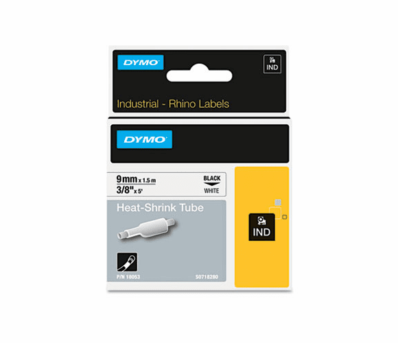 DYM18053 Rhino Heat Shrink Tubes Industrial Label Tape Cassette, 3/8" x 5 ft, White By DYMO