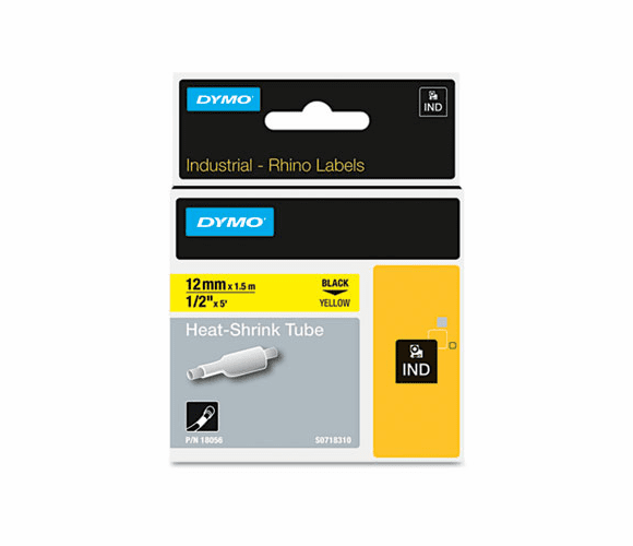 DYM18055 Rhino Heat Shrink Tubes Industrial Label Tape Cassette, 1/2" x 5 ft, White By DYMO
