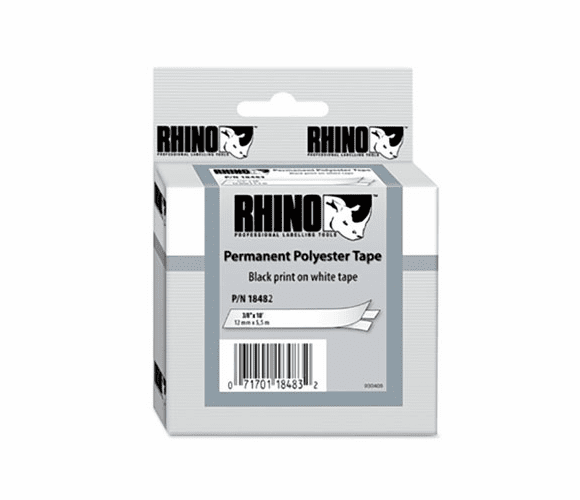 DYM18482 Rhino Permanent Poly Industrial Label Tape Cassette, 3/8in x 18ft, White By DYMO