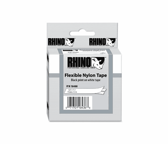 DYM18488 Rhino Flexible Nylon Industrial Label Tape Cassette, 1/2in x 11-1/2 ft, White By DYMO