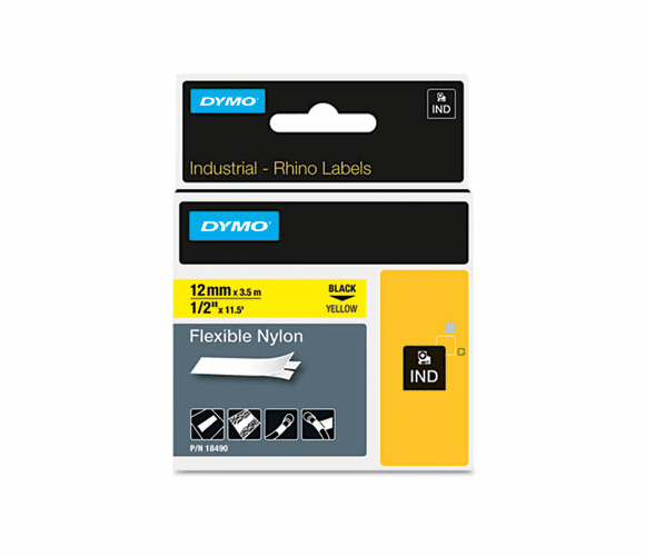 DYM18490 Rhino Flexible Nylon Industrial Label Tape Cassette, 1/2" x 11-1/2 ft, Yellow By DYMO