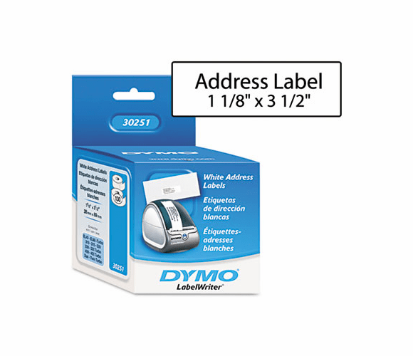 DYM30251 Address Labels, 1-1/8 x 3-1/2, White, 260/Box By DYMO