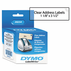 DYM30254 Address Labels, 1-1/8 x 3-1/2, Clear, 130/Box By DYMO