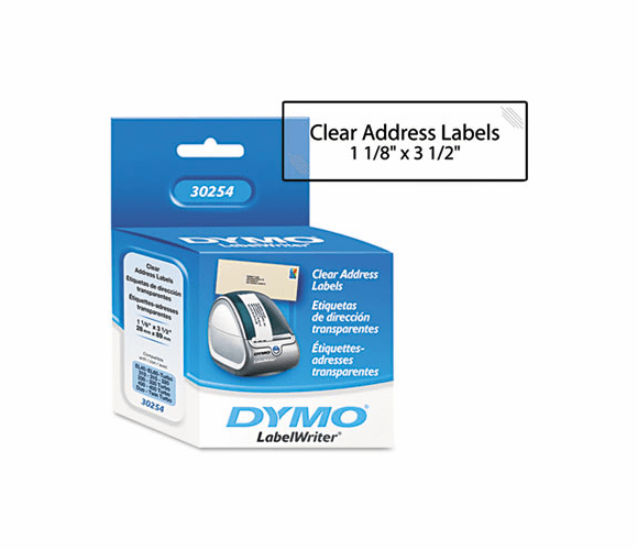 DYM30254 Address Labels, 1-1/8 x 3-1/2, Clear, 130/Box By DYMO