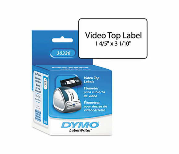 DYM30326 VHS Top Labels, 1-4/5 x 3-1/10, White, 150/Box By DYMO