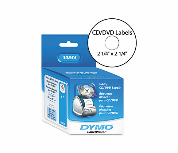 DYM30854 CD/DVD Labels, 2-1/4in dia, White, 160/Box By DYMO