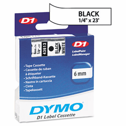 DYM43613 D1 Standard Tape Cartridge for Dymo Label Makers, 1/4in x 23ft, Black on White By DYMO