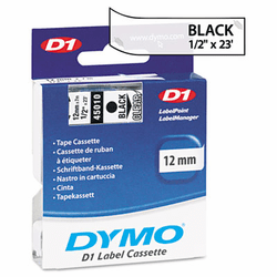 DYM45010 D1 Standard Tape Cartridge for Dymo Label Makers, 1/2in x 23ft, Black on Clear By DYMO