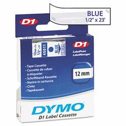 DYM45011 D1 Standard Tape Cartridge for Dymo Label Makers, 1/2in x 23ft, Blue on Clear By DYMO