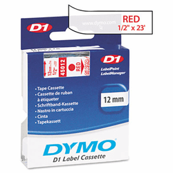 DYM45012 D1 Standard Tape Cartridge for Dymo Label Makers, 1/2in x 23ft, Red on Clear By DYMO