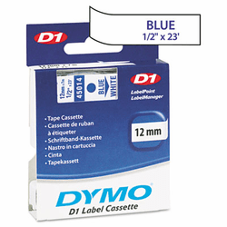 DYM45014 D1 Standard Tape Cartridge for Dymo Label Makers, 1/2in x 23ft, Blue on White By DYMO