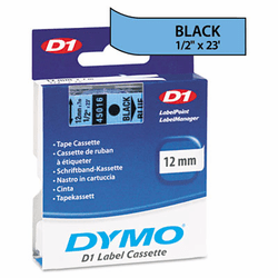 DYM45016 D1 Standard Tape Cartridge for Dymo Label Makers, 1/2in x 23ft, Black on Blue By DYMO