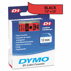 DYM45017 D1 Standard Tape Cartridge for Dymo Label Makers, 1/2in x 23ft, Black on Red By DYMO