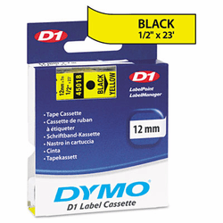 DYM45018 D1 Standard Tape Cartridge for Dymo Label Makers, 1/2in x 23ft, Black on Yellow By DYMO