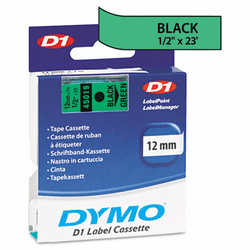 DYM45019 D1 Standard Tape Cartridge for Dymo Label Makers, 1/2in x 23ft, Black on Green By DYMO