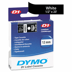 DYM45021 D1 Standard Tape Cartridge for Dymo Label Makers, 1/2in x 23ft, White on Black By DYMO