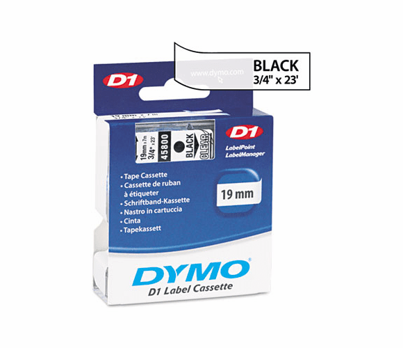 DYM45800 D1 Standard Tape Cartridge for Dymo Label Makers, 3/4in x 23ft, Black on Clear By DYMO