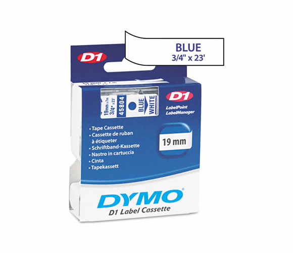 DYM45804 D1 Standard Tape Cartridge for Dymo Label Makers, 3/4in x 23ft, Blue on White By DYMO