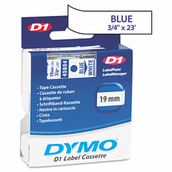 DYM45804 D1 Standard Tape Cartridge for Dymo Label Makers, 3/4in x 23ft, Blue on White By DYMO