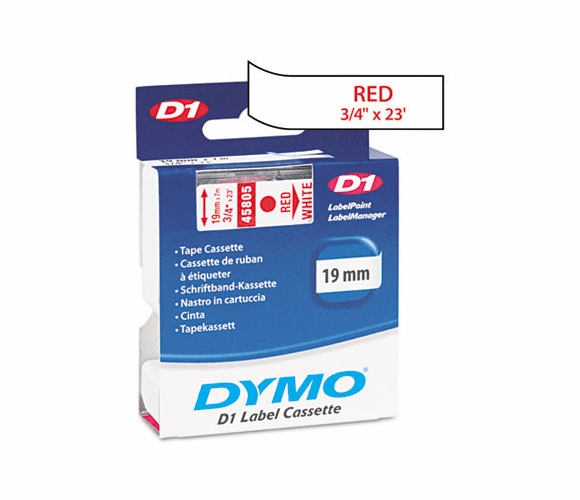 DYM45805 D1 Standard Tape Cartridge for Dymo Label Makers, 3/4in x 23ft, Red on White By DYMO