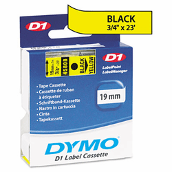 DYM45808 D1 Standard Tape Cartridge for Dymo Label Makers, 3/4in x 23ft, Black on Yellow By DYMO
