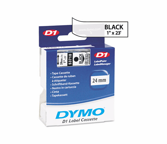 DYM53710 D1 Standard Tape Cartridge for Dymo Label Makers, 1in x 23ft, Black on Clear By DYMO