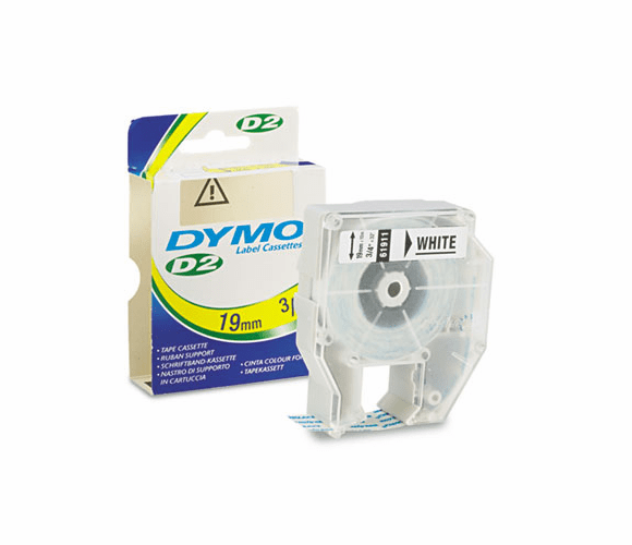 DYM61911 D2 Tape Cassette for Dymo Labelmakers 9000, 6000, PC-10, 3/4in x 32ft, White By DYMO