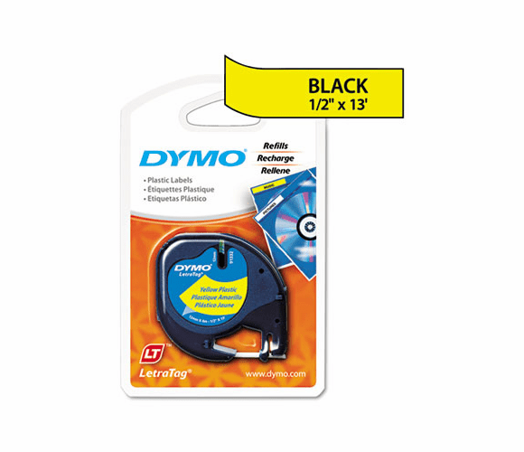 DYM91332 LetraTag Plastic Label Tape Cassette, 1/2in x 13ft, Hyper Yellow By DYMO