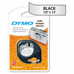 DYM91338 LetraTag Metallic Label Tape Cassette, 1/2in x13ft, Silver By DYMO